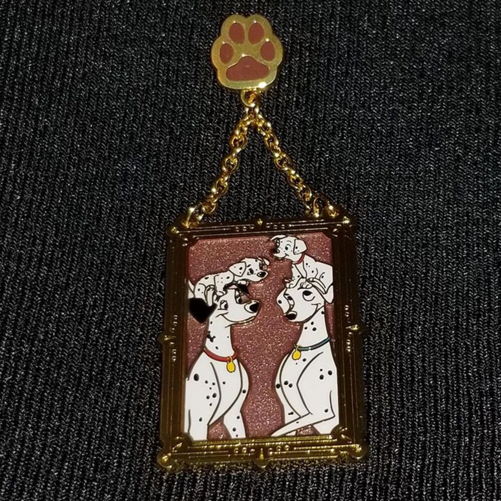 Disney Pin 101 Dalmatians Family Pongo and Perdita Two Puppies Picture Frame Paw - Picture 7 of 9